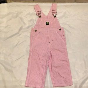 Girls Pink and white 2t John Deere overalls